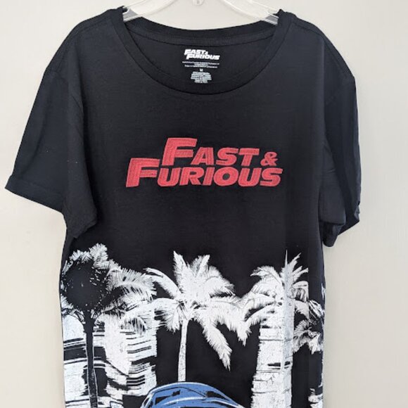 Fast & Furious Unisex Adult Embroidered Short Sleeve T Shirt Black Size Medium - Picture 1 of 4